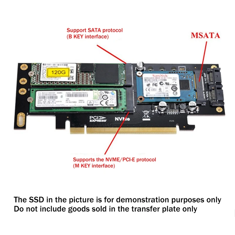 PCIE X16 To M.2 M Key NVME SSD Adapter Card PCIE X16 To M.2 B Key SATA SSD Adapter Card MSATA SSD Adapter Card