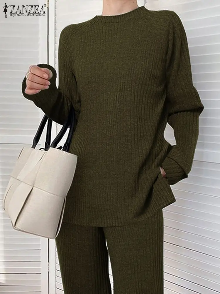 Zanzea-Ensembles assortis de pantalons pour femmes, chemisier à manches longues, survêtement monochrome décontracté, mode automne et hiver, 2024