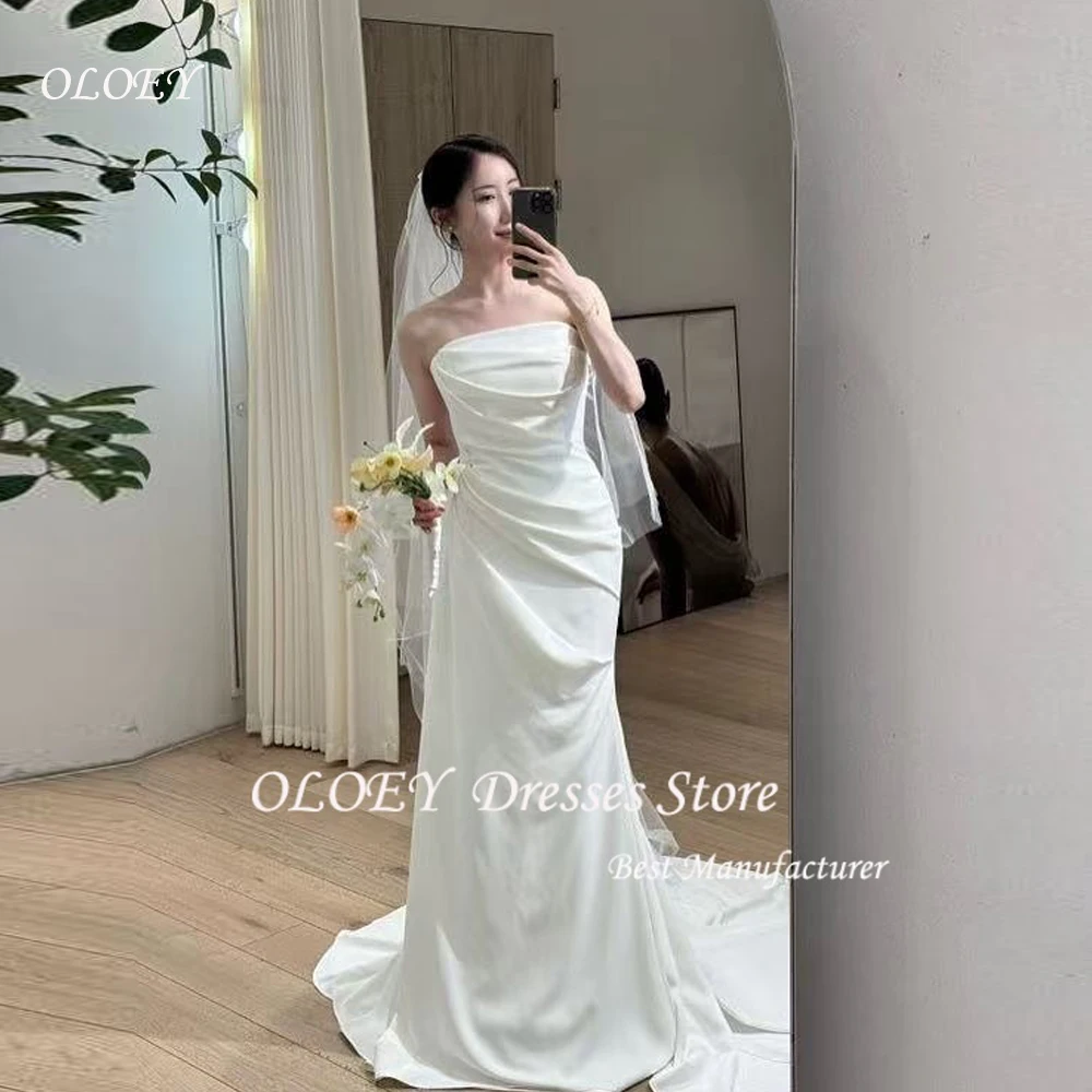 

OLOEY Elegant Mermaid Korean Wedding Dress Photoshoot Strapless Floor Length Bridal Gown Sleeveless Backless Customized 웨딩드레스