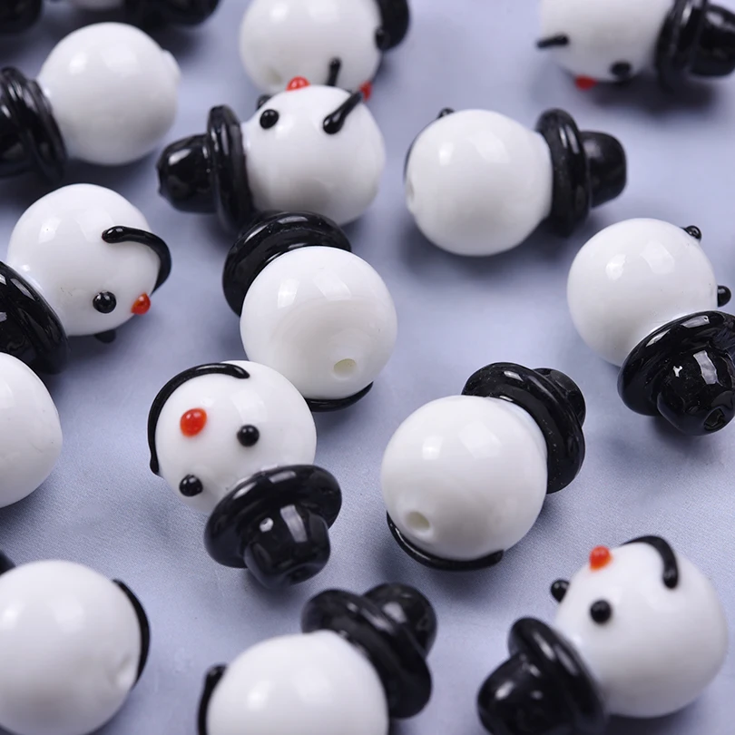 New 10/20/30pcs/lot Cute Cartoon Snowman Glass Beads Charms DIY Earring Jewelry Making Accessories Necklaces Bracelets Findings