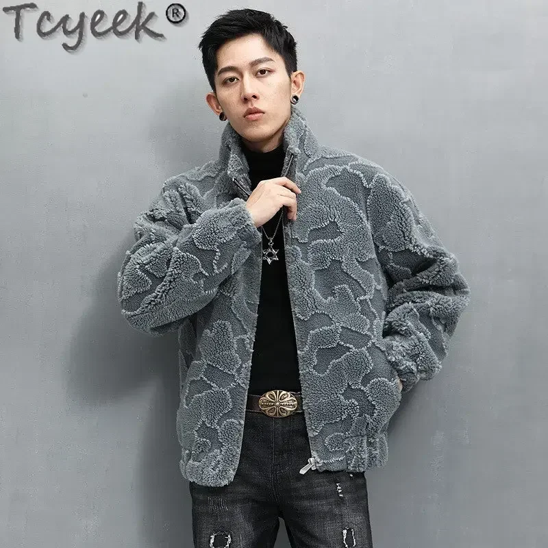 Tcyeek Real Fur Coat Men Winter Warm Men's Clothing Short Sheep Shearing Coats New Stand Loose Fur Jackets Chaquetas Hombre LM