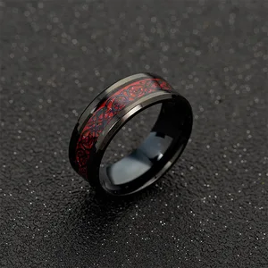 Klassischer schwarzer Wolfram keltischer Drachenring für Männer, Edelstahl, rote Kohlefaser, Bandhochzeit, Mode, 8mm 10 Hauptverkäufe Celtic Accessoires - №5