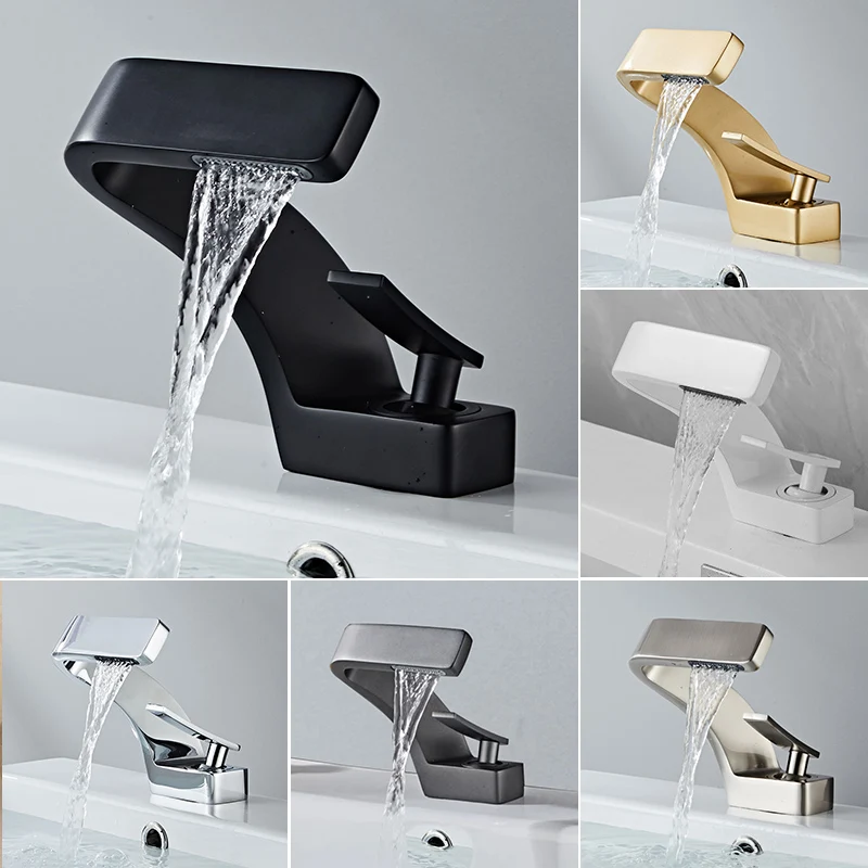 Nordic Simple Bathroom Cabinet Creative Special-shaped Art Black-and-white Golden Waterfall Hot and Cold All-copper Basin Faucet