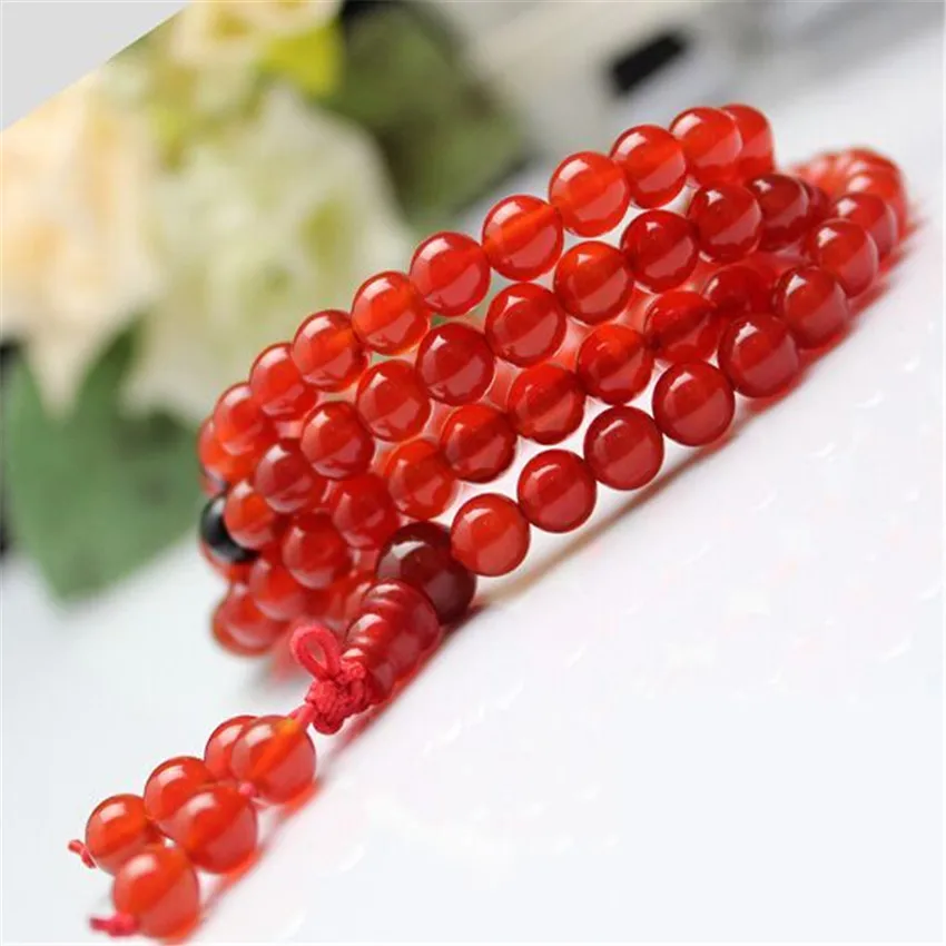 

6mm Red Agate 108 Buddha Beads Necklace Classic Unique Trendy Elegant Ethnic Casual Chain Link Custom Everyday Teens Gift