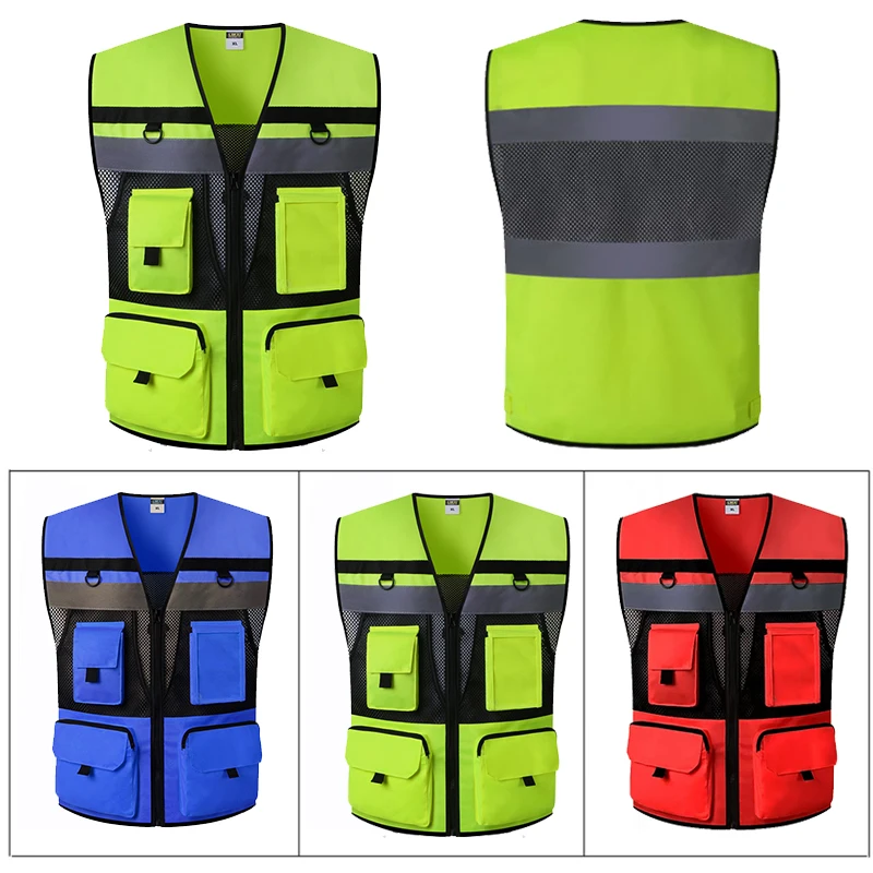 

High Visibility Reflective Safety Vest Safety Clothing Work Reflective Vest Multi Pockets Workwear Safety Waistcoat Jacket
