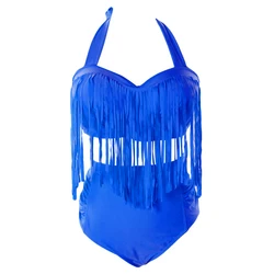 Bikini à franges imbibé, maillot de bain 2 pièces, sexy, couleur unie, grande taille, vêtements de plage, pour femmes