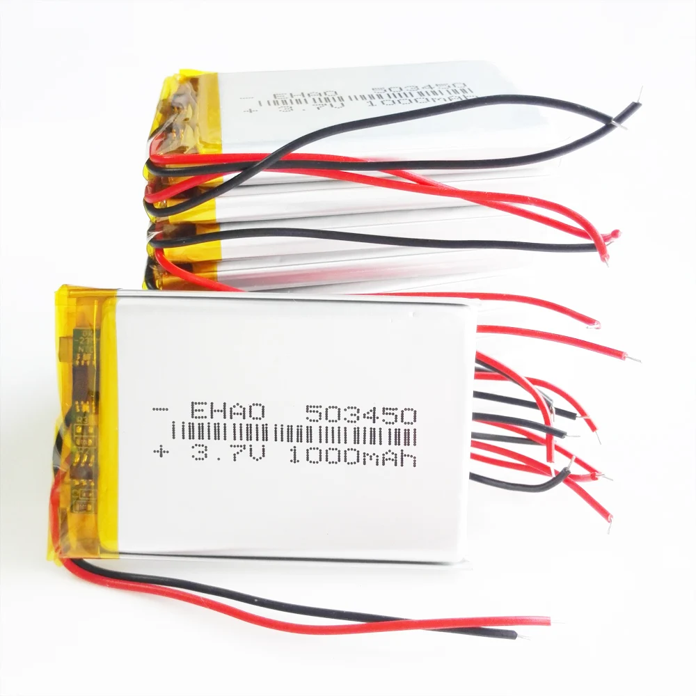 

10 PCS 3.7V 1000mAh Lithium Polymer LiPo Rechargeable Battery Cells 503450 For Mp3 DVD PAD MP4 Camera Recorder Speaker PSP GPS