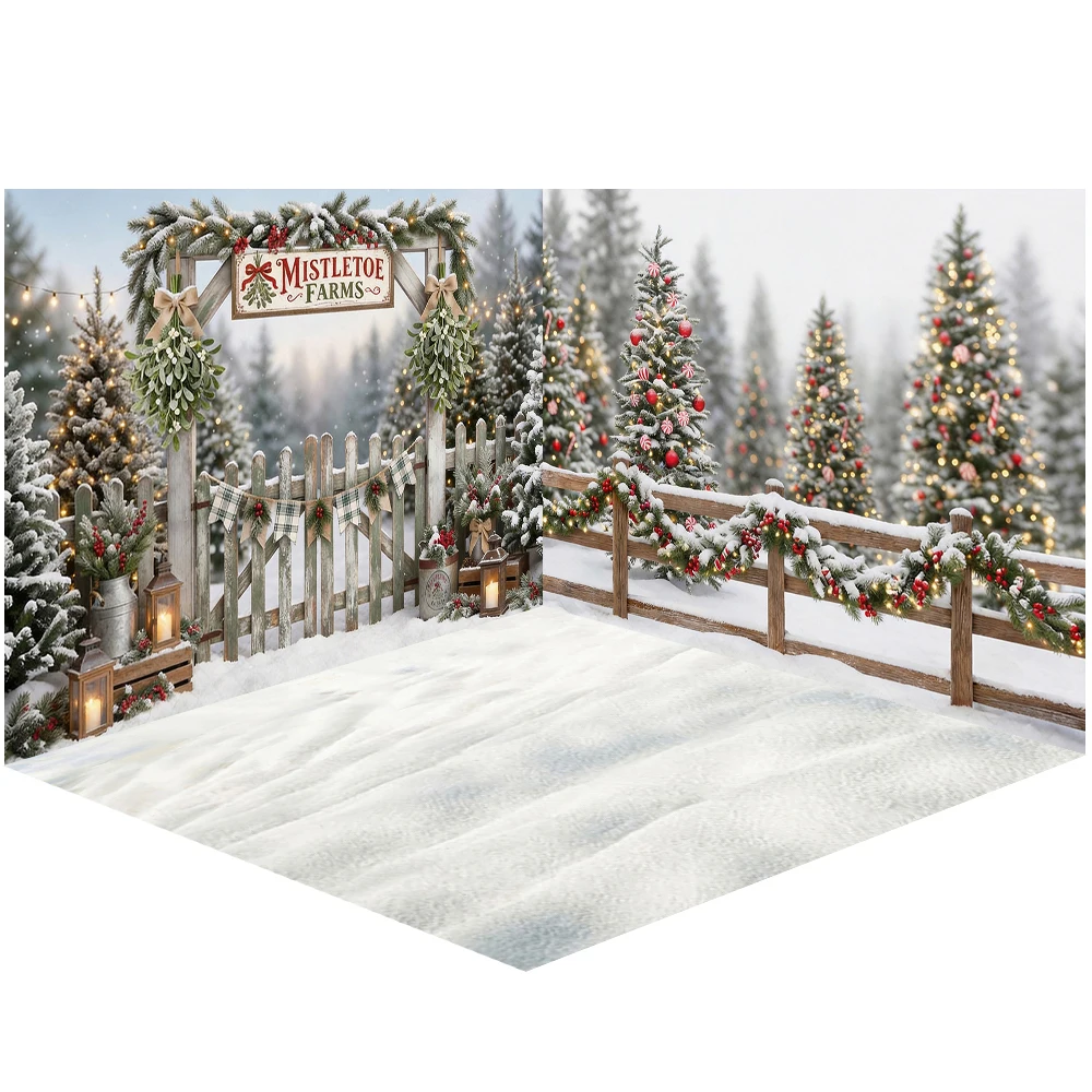 Christmas Mistletoe Farms Entry Backdrop Peppermint Twist Fence Kids Adult Photography Props Child Baby Photocall Backgrounds