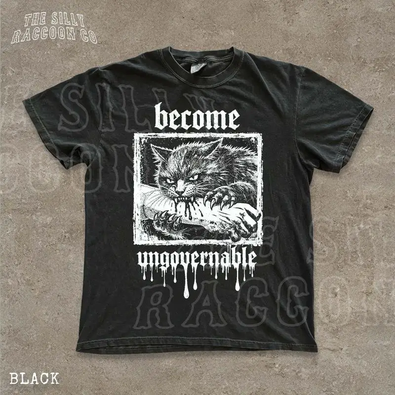 Become Ungovernable Feral Cat Black Metal Grunge T-Shirt