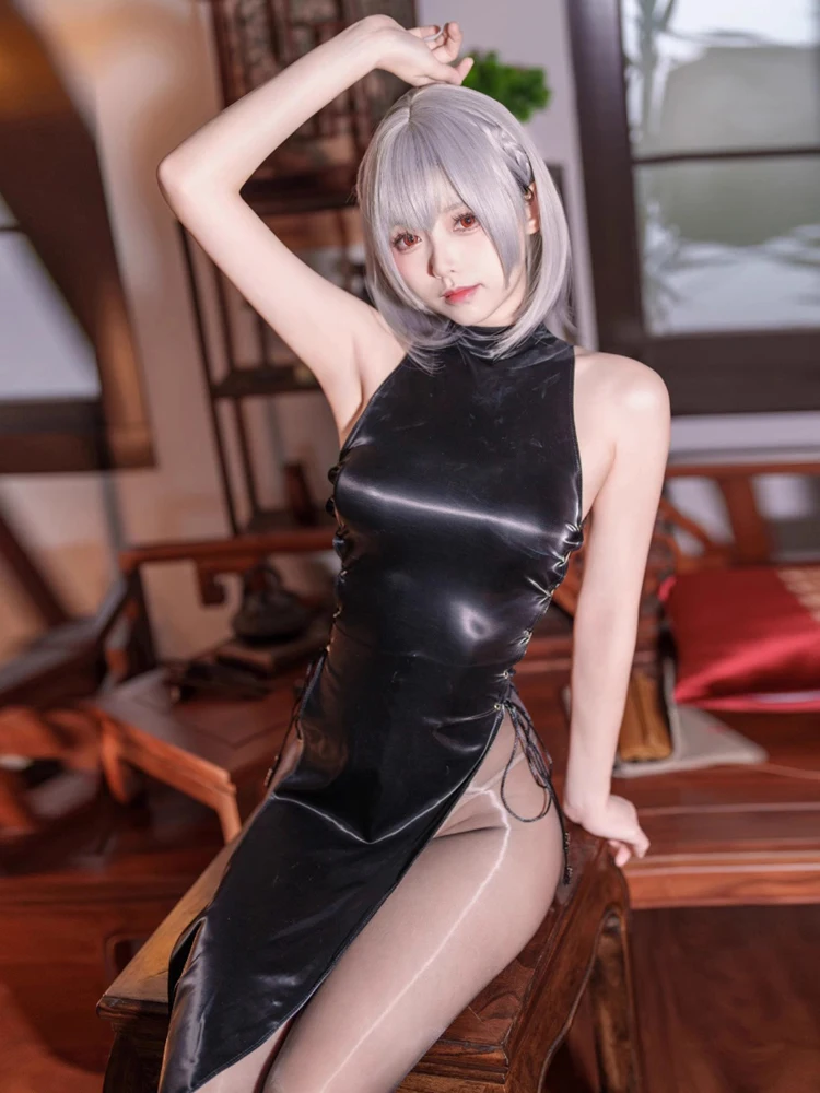 Eleganckie sukienki Cheongsam seksowna boczna bandażowa drążą damskie skórzane sukienki wysokie rozcięcie klub nocny błyszcząca sukienka ubrania taneczne moda