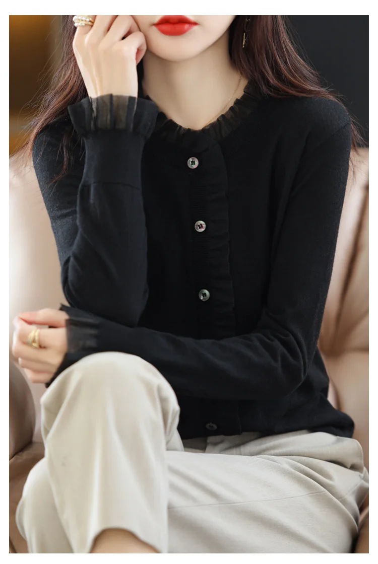 Frühling Herbst Neue Koreanische Strick-Cardigan-Jacke Damenmode Langarm-Oberteil Oberbekleidung Strickwaren Eleganter Damen-Winterpullover – Detail 9