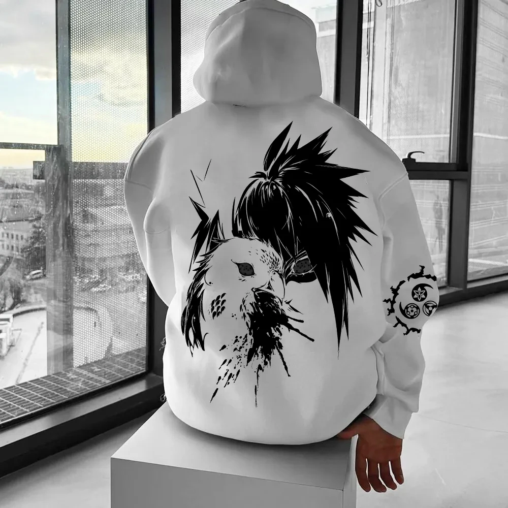

2025 New Anime Sasuke Naruto Harajuku Street Hoodie Men's Autumn Winter Hooded Sweater Oversized Women's Long-sleeved Unisex Top