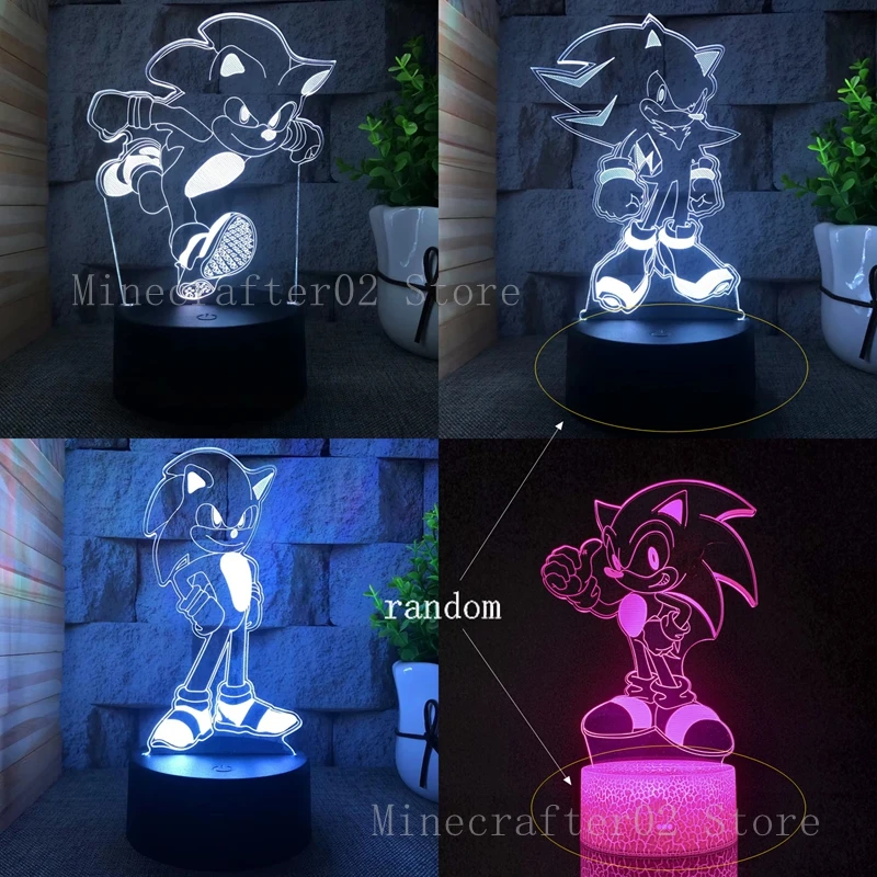 

Фигурка Соника, модель 3D ночника, светодиодный 7 цветов, меняющаяся лампа, Соник, фигурка, украшение для спальни, игрушка для детей, подарок на день рождения