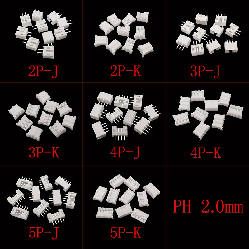 100Pcs/lot JST PH 2.0mm Pitch 2/3/4/5 Pin Terminals Plastic Housing Male Plug Female Socket Wire Connector PH 2.0 White Shell