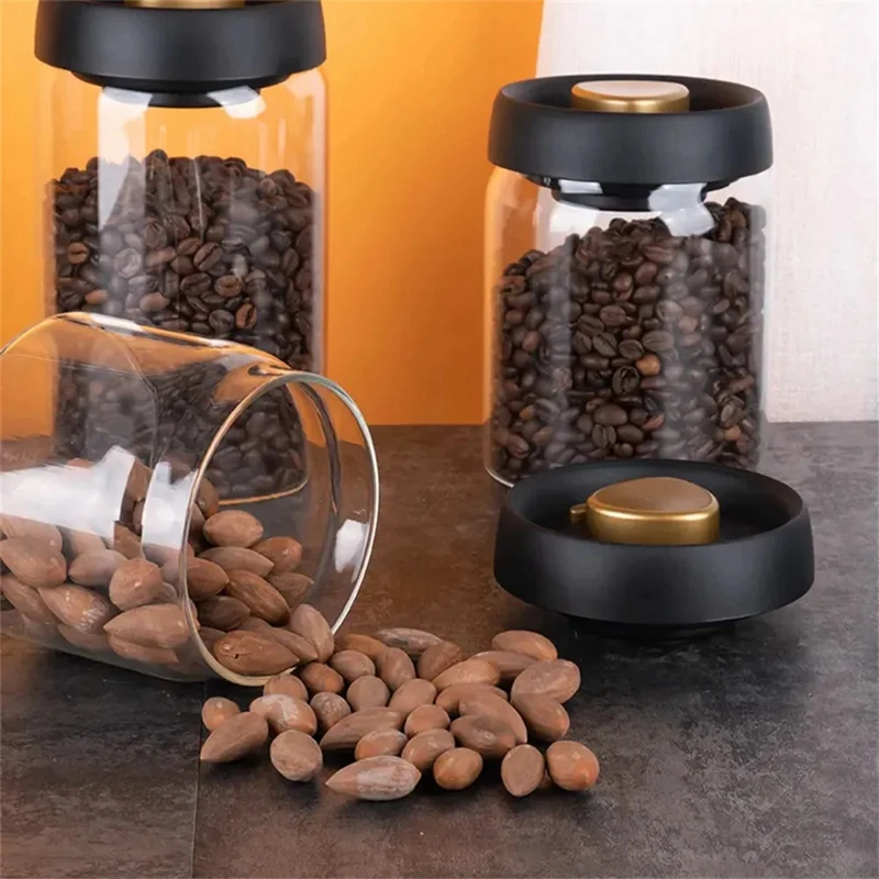 Vacuum Sealed Jug Coffee Beans Glass Airtight Canister Food Grains Candy Keep Fresh Storage Jar