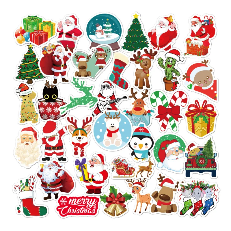 33Pcs Christmas Santa Adhesive Stickers Water Bottle Refrigerator Phone Waterproof Cartoon Decal Sticker