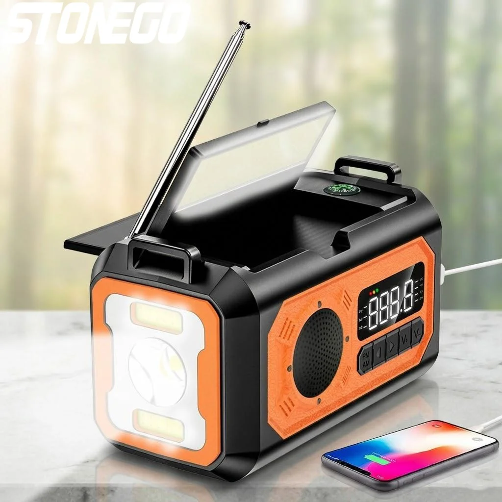 

12000mAh Dual Solar Panel Hand Crank AM FM NOAA Weather Radio Portable Emergency Light Outdoor Camping