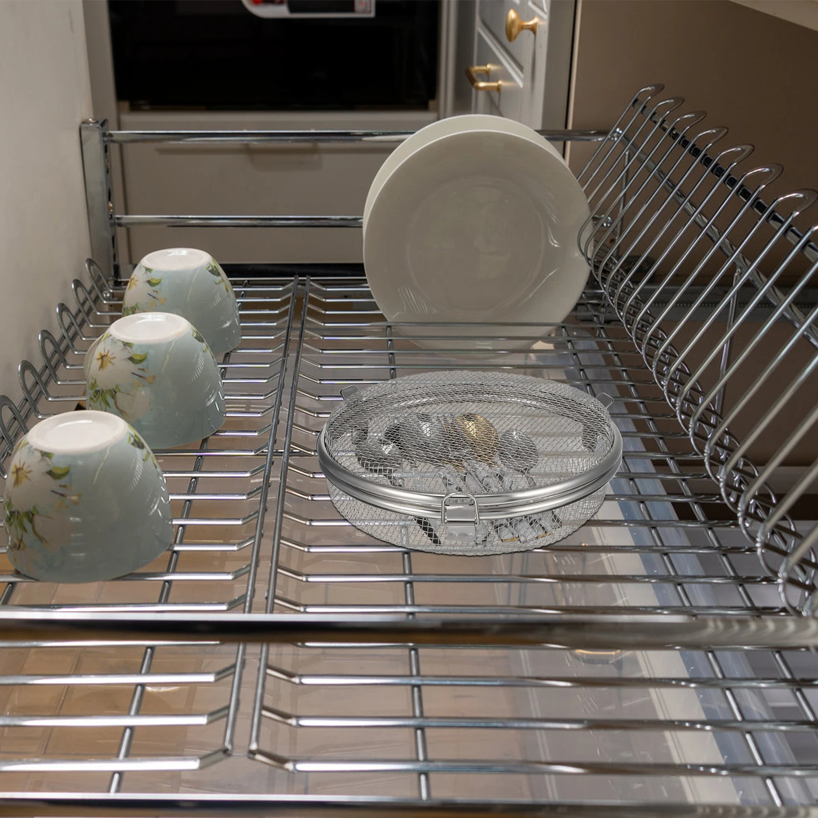 

Dishwasher Basket Mesh Kitchen Storage Bakeware Holder Fork Knives Rack High Quality Heat Resistance Durable Long Life Easy Use