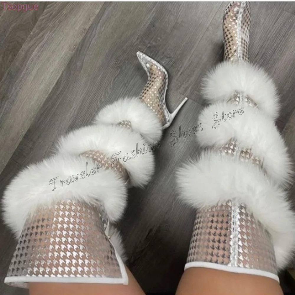 White Feather Decor Boots Pointed Toe Thin High Heels Over the Knee High Heel Shoes for Women Heels 2024 New Zapatos Para Mujere