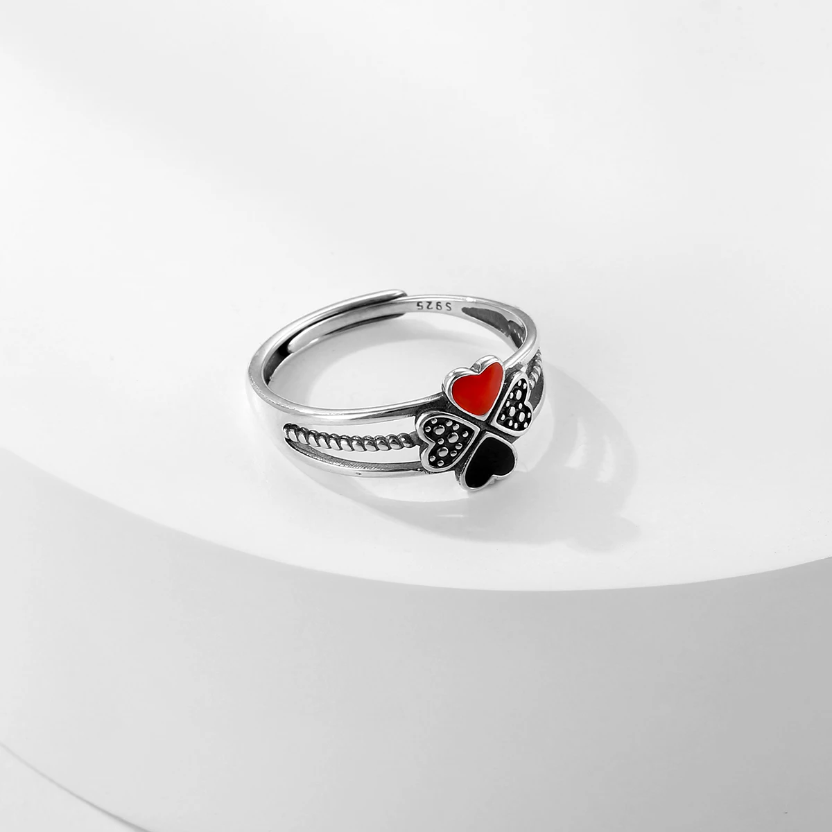 RYJU-Bague à quatre feuilles en argent regardé 925 pour femme, bague en forme de cœur, bijoux fins, symbole Everver, fête rétro, tendance punk