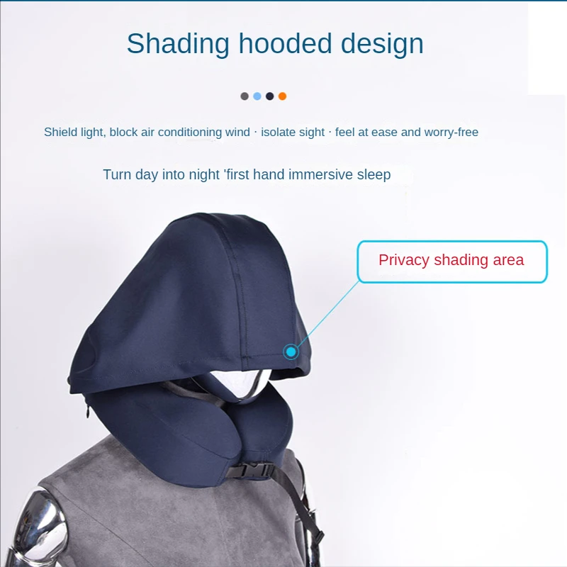 Hooded Memory Cotton U-shaped Pillow Neck Cap U-shaped Pillow Car Travel Pillow Office Shading Nap Pillow Comfort Storage Pillow