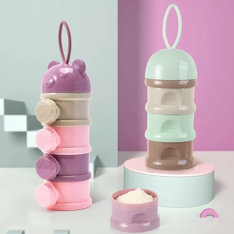New Useful 3/4‑Layer Bear Style Baby Portable Food Storage Box Toddler Snack Container Milk Powder Box Kids Feeding Cup Supplies