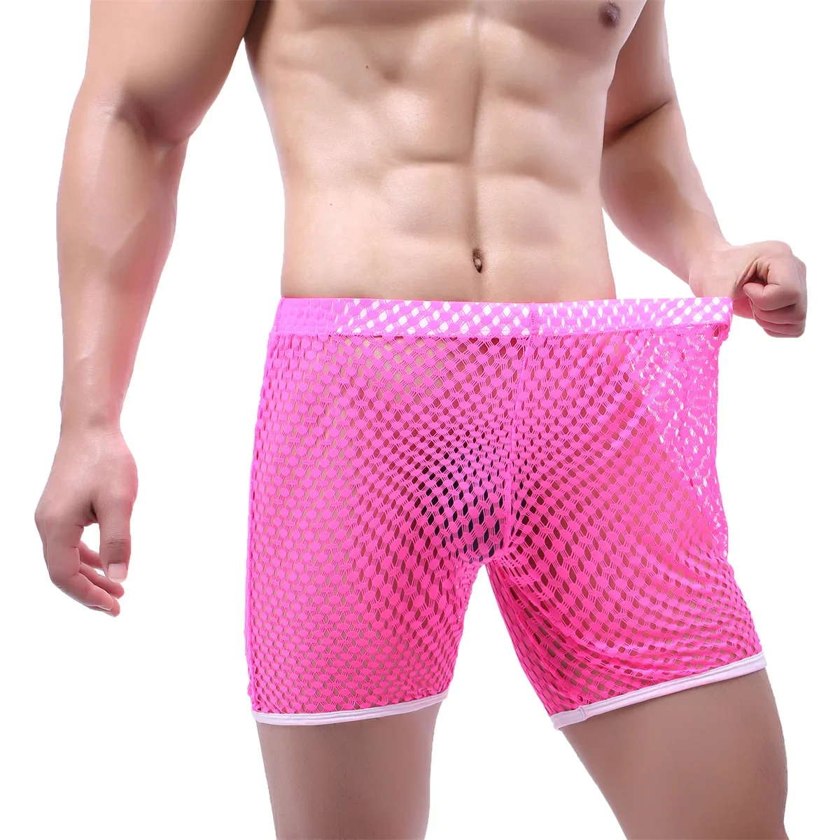 

Mesh Hollow Breathable Sexy Men's Shorts Casual Loose Comfortable Sleeping Pants New Thin Transparent Quick Drying Home Shorts