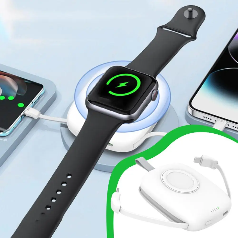 Banco de energía portátil para Apple Watch, Cable doble magnético para fuente de alimentación de IPhone con Cable incorporado, 5000mAh, F2N1