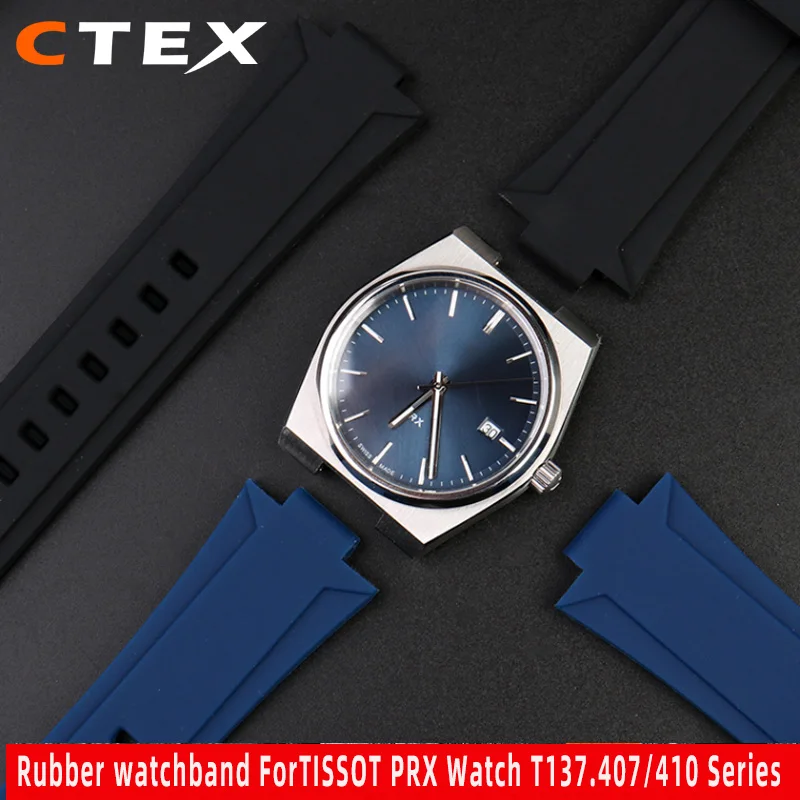 

For TISSOT PRX Series T137.407/T137.410 Super player Men Wrist strap 12mm Convex End Waterproof Silicone Rubber Watch Band