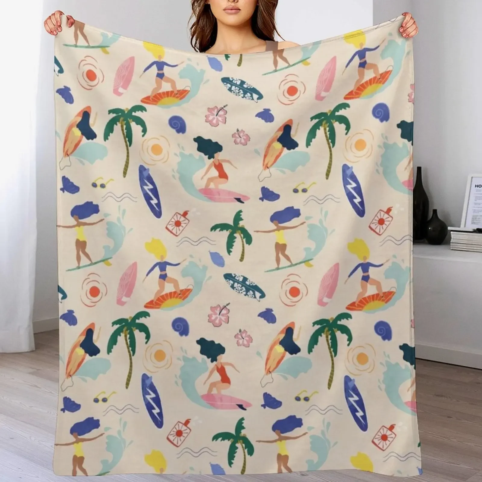 

Surfing Girl Throw Blanket for winter halloween Multi-Purpose Heavy Blankets