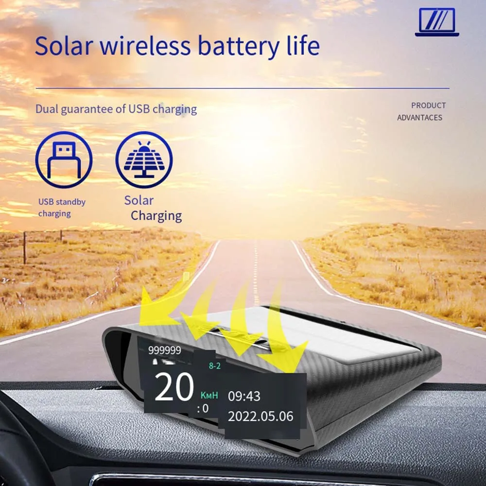 

Solar HUD GPS Car Head Up Display Wireless Speedometer Speed Satellite Time Date Auto Adjust Screen Brightness Car Clock