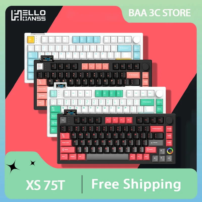 

Hello Ganss XS 75T Mechanical Keyboard Three Mode Multimedia Knob Screen RGB Backlight Hot Swap Gaming Keyboard Pc Accessories