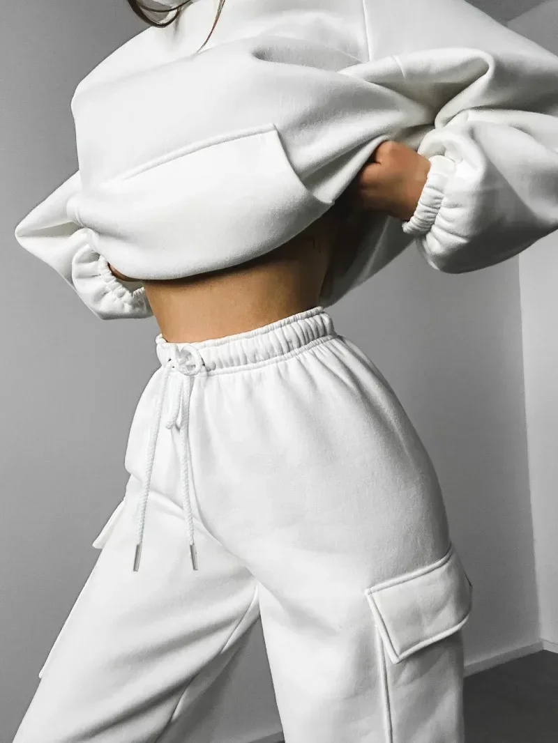 Autumn Winter Fashion Women Tracksuit Solid Sportswear 2 Pieces Hooded Sweatshirt Sets Oversized Pullover Shirts Sweatpants Y2K