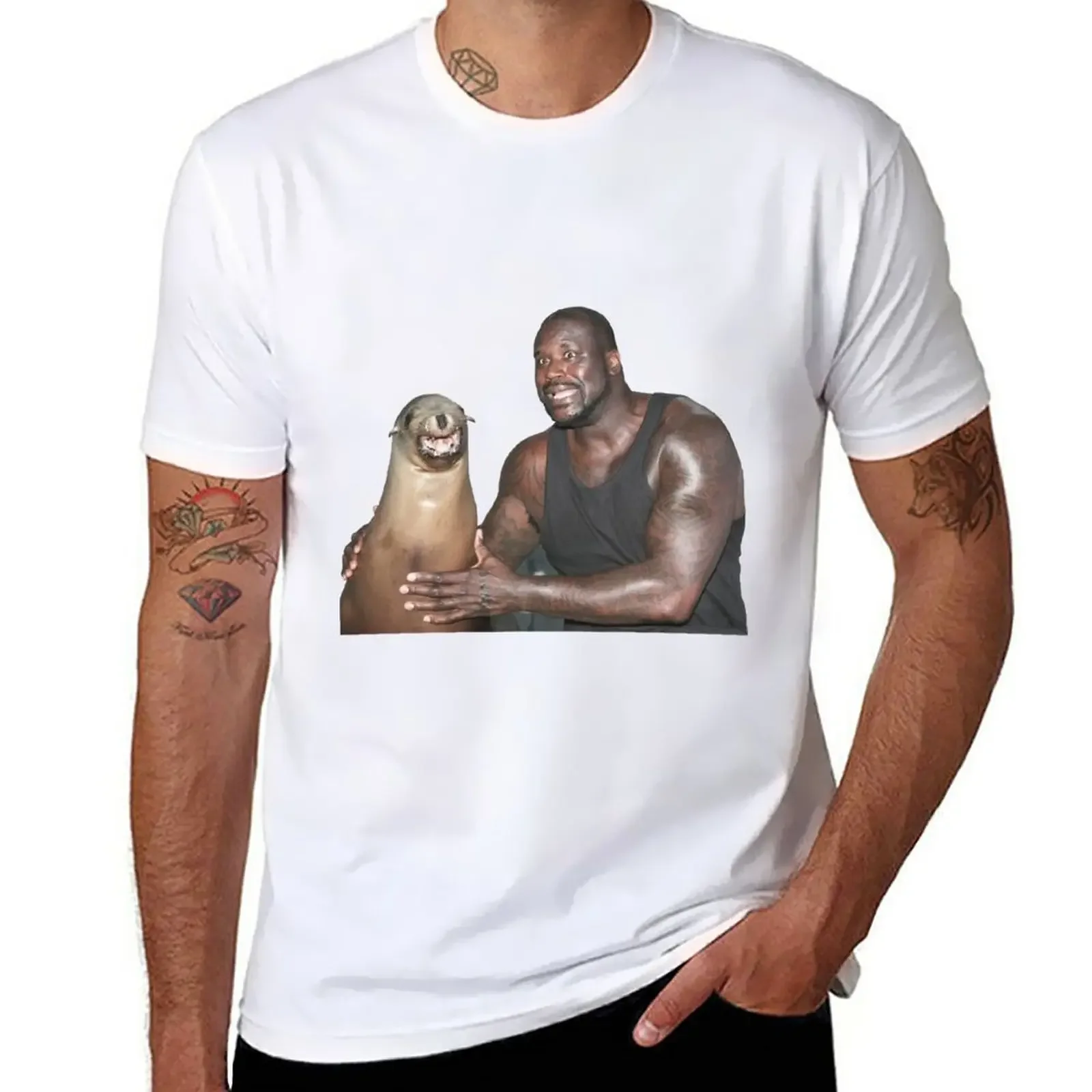 Shaq and a Sea Lion T-Shirt quick-drying sweat mens plain t shirts