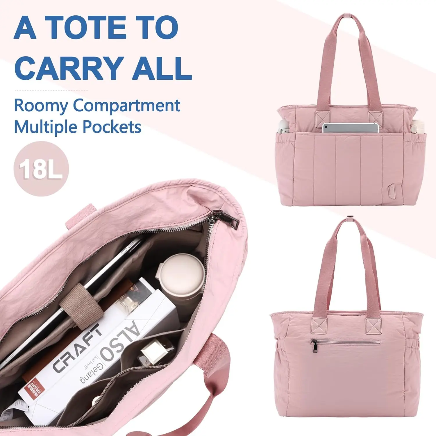 

2025 New Arrival Puffer Tote Bag for Women Lightweight Utility Work Quilted Puffy Laptop Tote Purse with Compartments Zipper