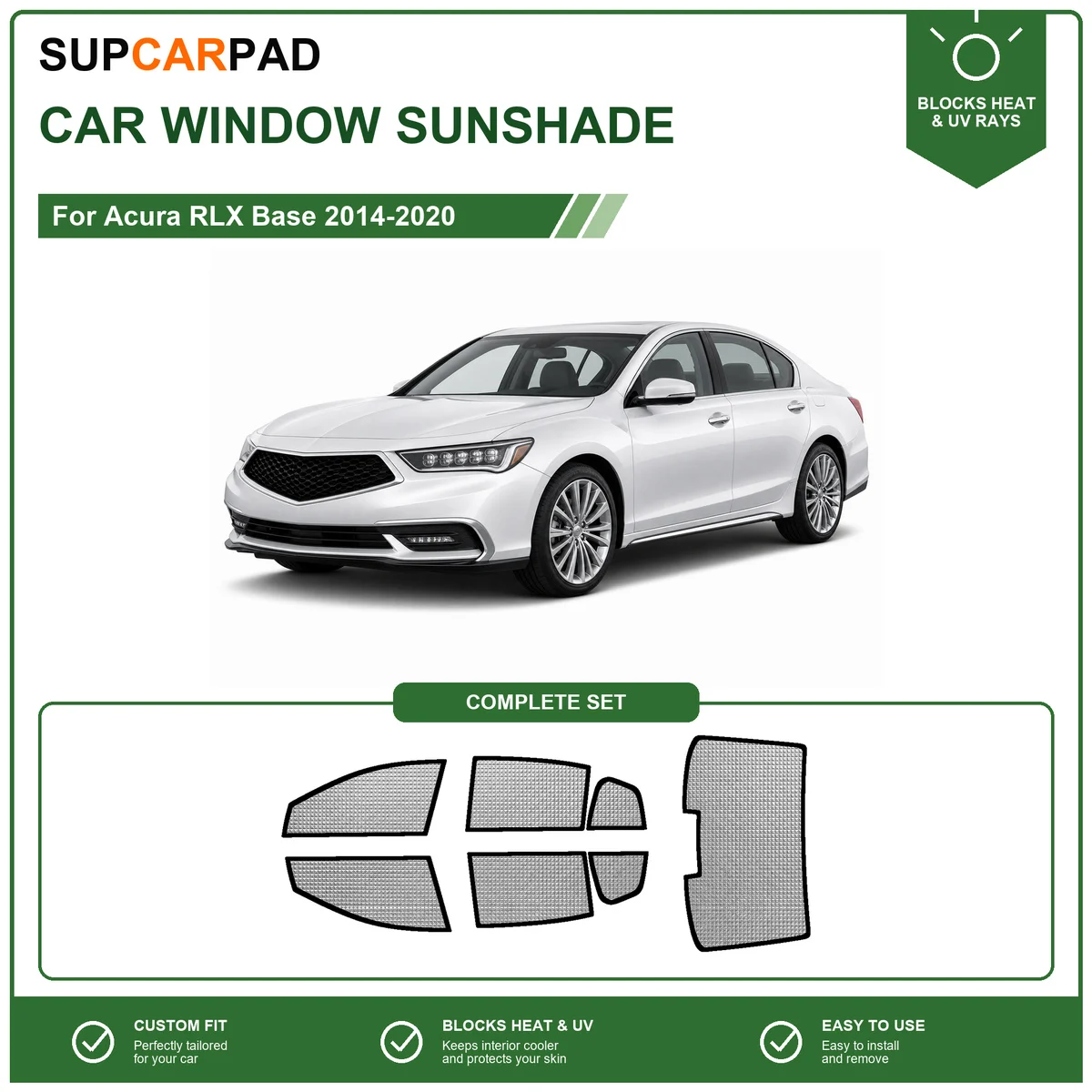 For Acura RLX Base 2014-2020 Full Set Car Window Sunshades UV Block Privacy Heat Insulated Foldable Car Curtain
