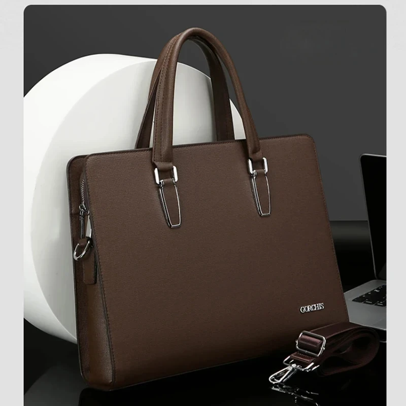 2026 Leather Luxury Lock Clasp Briefcases For Men Designer Work Business Tote Bolsas Black Handbag Shoulder Square Crossbody Bag