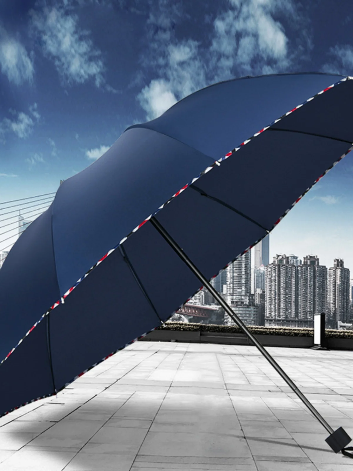 

Extra Large Unisex Double Layer Umbrella Rain And Sun Protection Reinforced Steel Frame Three Fold Umbrella Black Glue Coating