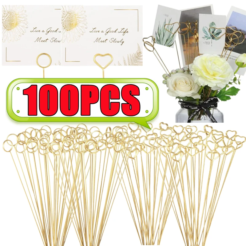 100-20PCS Floral Card Holder Picks Metal Wire Place Card Holder Picture Holders Photo Stick Clip Floral Picks for Wedding Party
