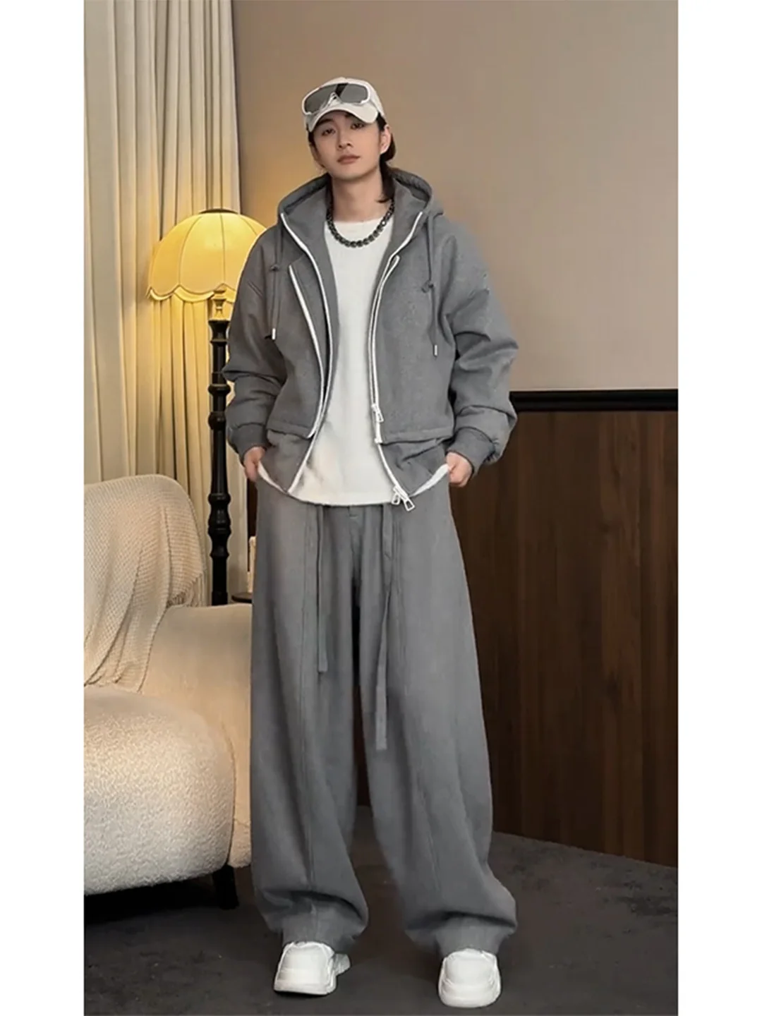 

Легкий хлопковый костюм с капюшоном: мужской комплект из двух предметов премиум-класса с широкими брюками, повседневный, модный зимний наряд