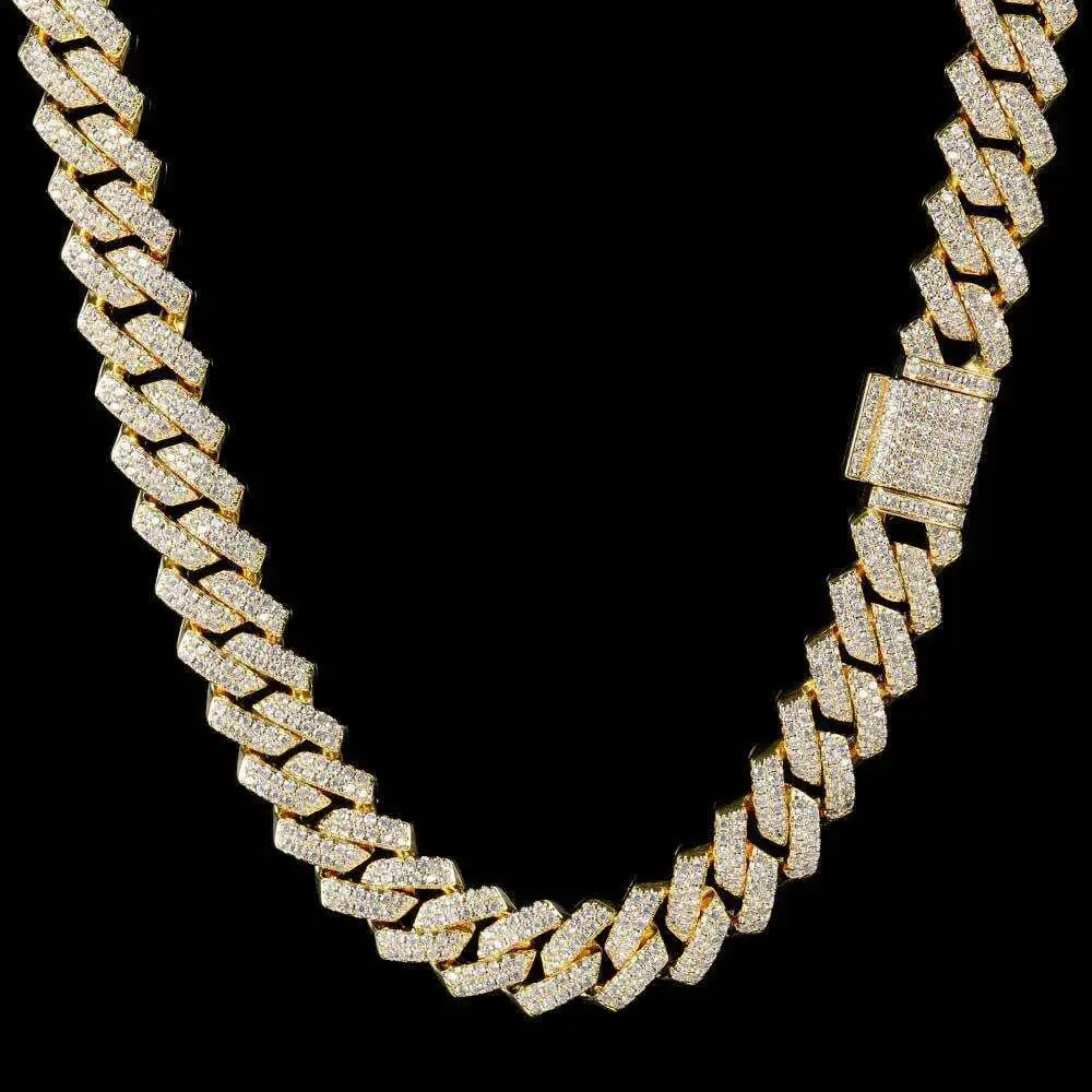 Luxury Premium Custom Moissanite Cuban Link Necklace 925 Silver Hip Hop Jewelry Iced Out Style Chain for Men Women Wedding Party