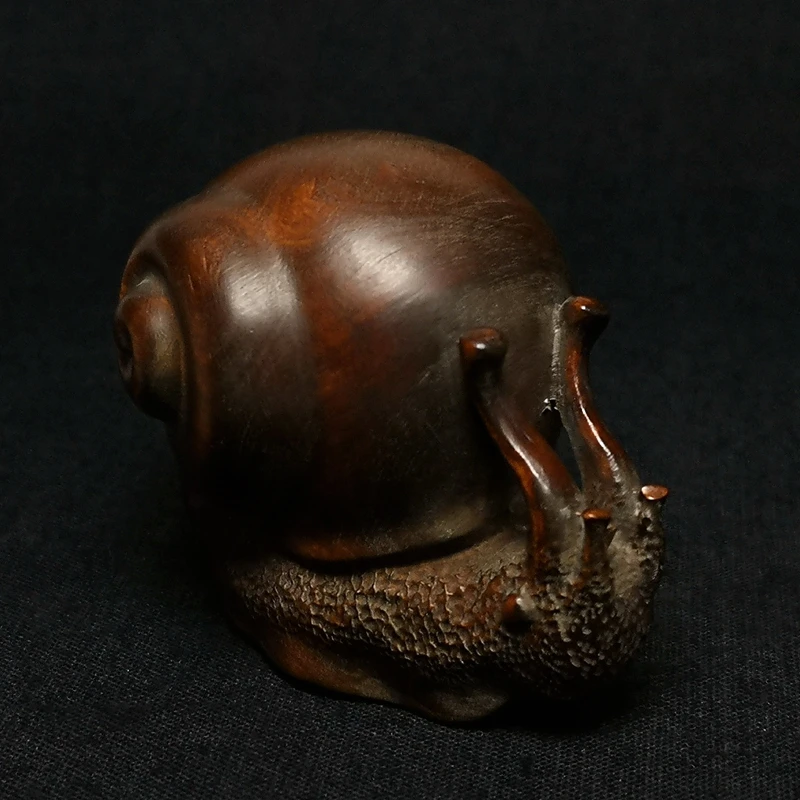 YIZHU CULTUER ART Size 2.4 Inch Old Chinese Hand carved Boxwood Wood Snail Figure Statue Netsuke Decoration Gift Collection