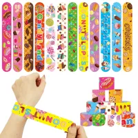 12pcs Donuts Slopes Slap Bracelets Candy Land Ice Palace Doughnuts Wrist Band Sweety Girl Happy Princess Birthday Party Supplies