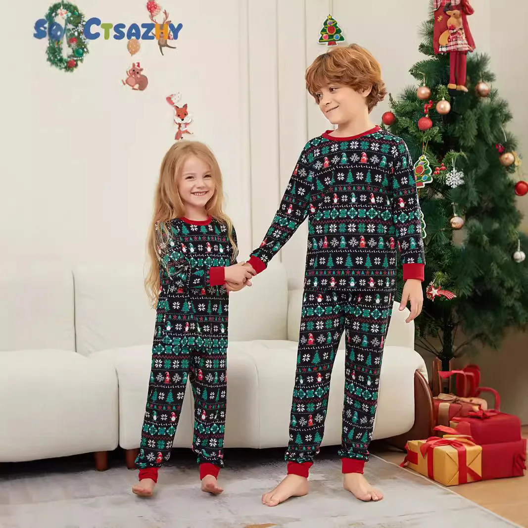 Mom Dad Kids Christmas Print Pajamas Set 2 Piece Pyjama Xmas Family Look Sleepwear Xmas Family Matching Outfits Pjs Loungewear