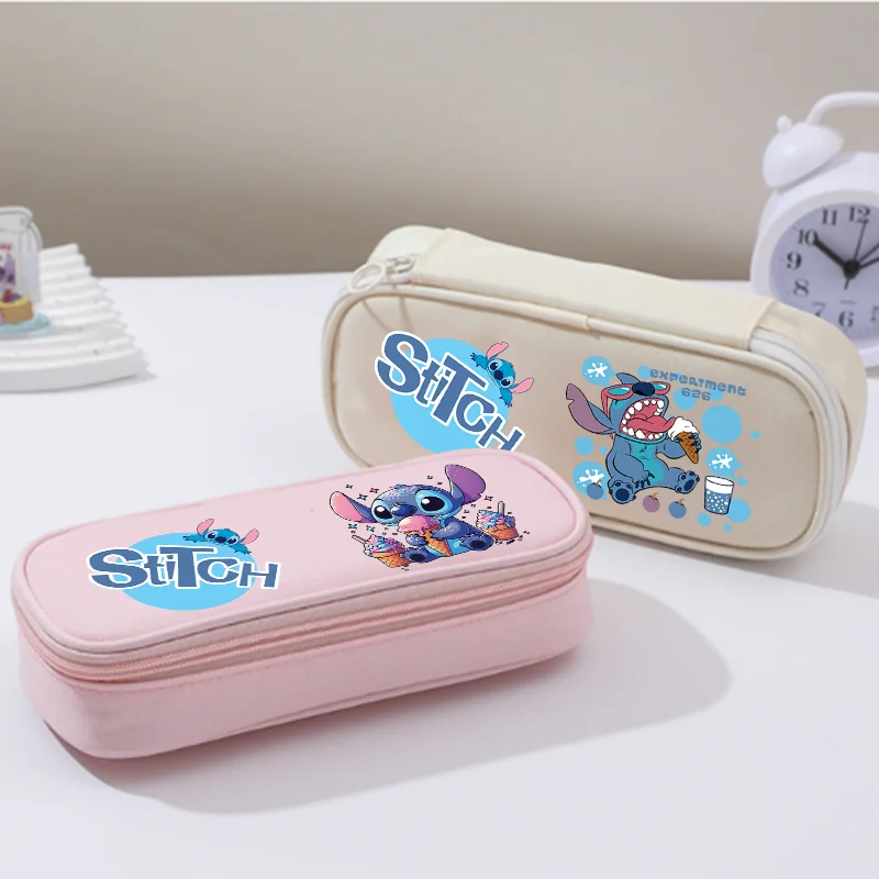 Estuche de Lápices de Lilo & Stitch, Bolsa de Almacenamiento de Papelería, Tela Oxford Multicapa, Azul, Negro, Blanco, Rosa, Regalo