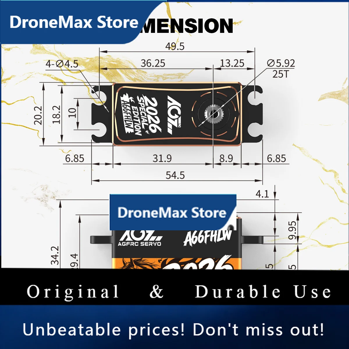 DroMaAGFRC A66FHLW Special Edition 60KG Super Torque 0.100Sec 4-Pole Steel Gears Brushless Waterproof Servo For Most RC Cars