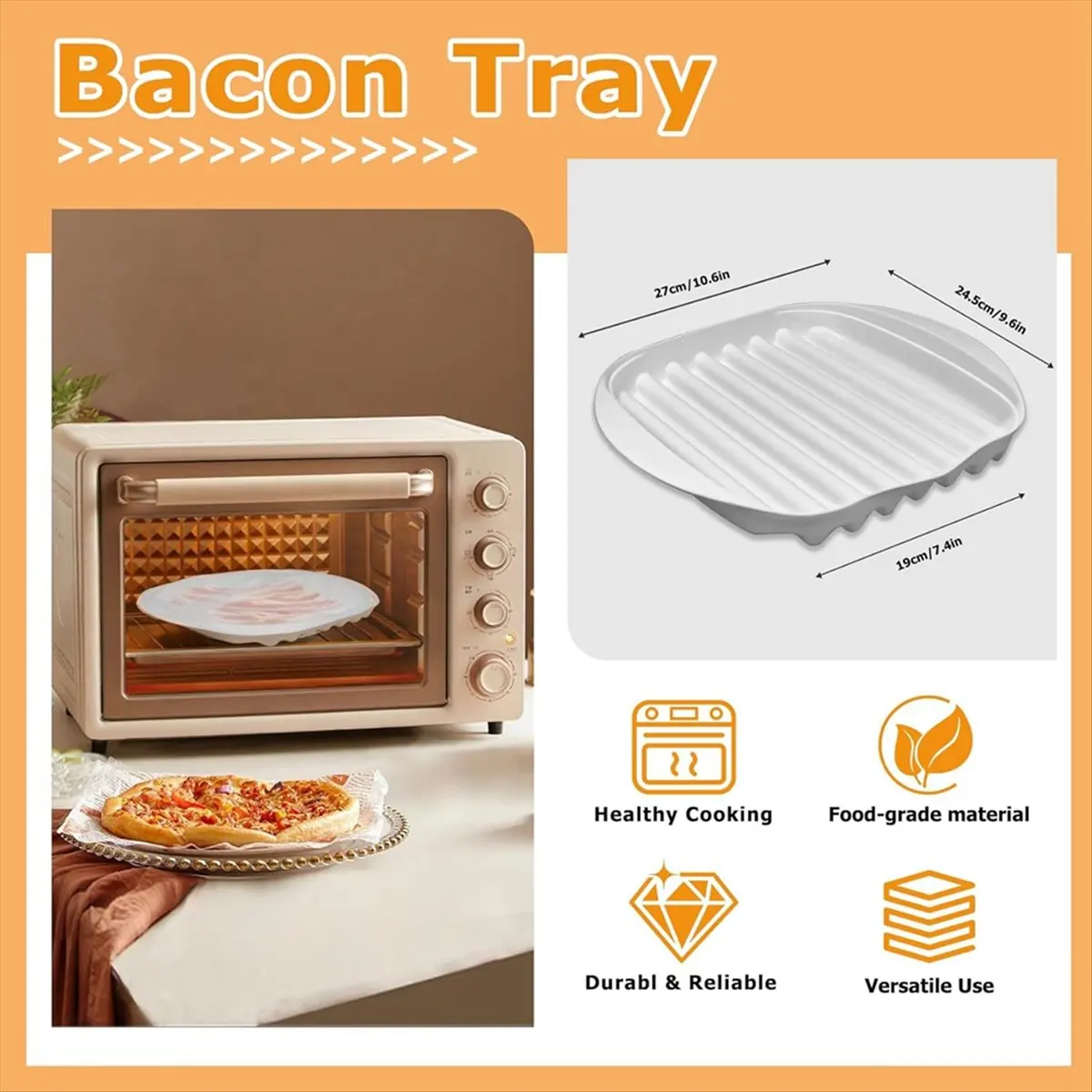 ถาดไมโครเวฟสำหรับทำเบคอน ABFW พร้อมฝาปิด, เครื่องทำเบคอนพลาสติกสำหรับเตาไมโครเวฟ, เครื่องทำเบคอนในไมโครเวฟพร้อมฝาปิด, สำหรับทำเบคอน