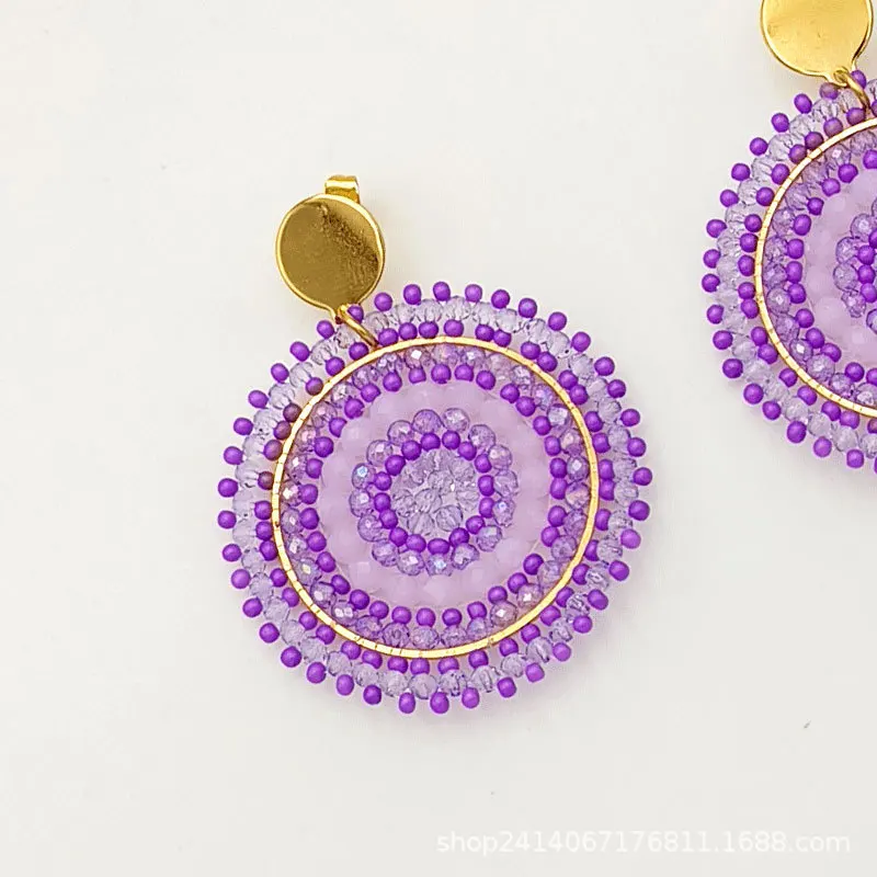 Rice bead earrings Roundness Originality Crystal Fashion Simple Bohemia Hand knitting Alloy Beaded earrings image 2