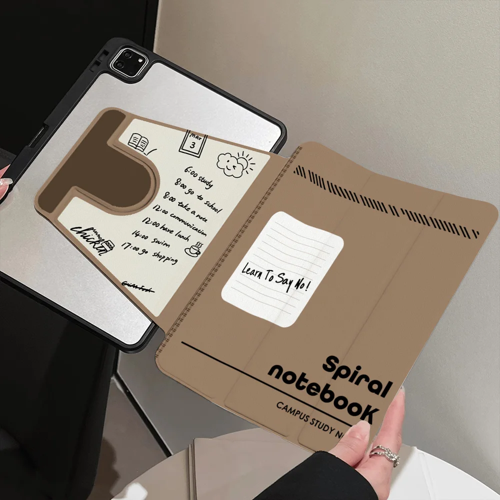 360° Rotatable Tri-Fold for Samsung Galaxy Tab S9 S10 FE A9 A11 S7 S8 Plus Painted Tablet Vintage Brown Spiral Notebook Design