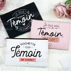 Trousse à cosmétiques imprimée en français pour femmes, trousse de maquillage de demoiselle d'honneur, trousse de toilette de beauté, pocommuniste de rangement, cadeaux de mariage et de témoin